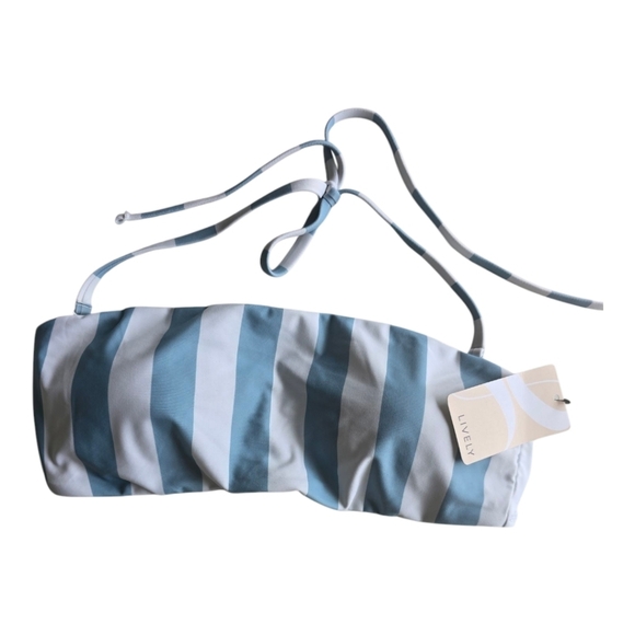 Lively Keep Me Hanging On Bikini Bra Womens Sz M Cabana Stripe Blue White New - Picture 1 of 10
